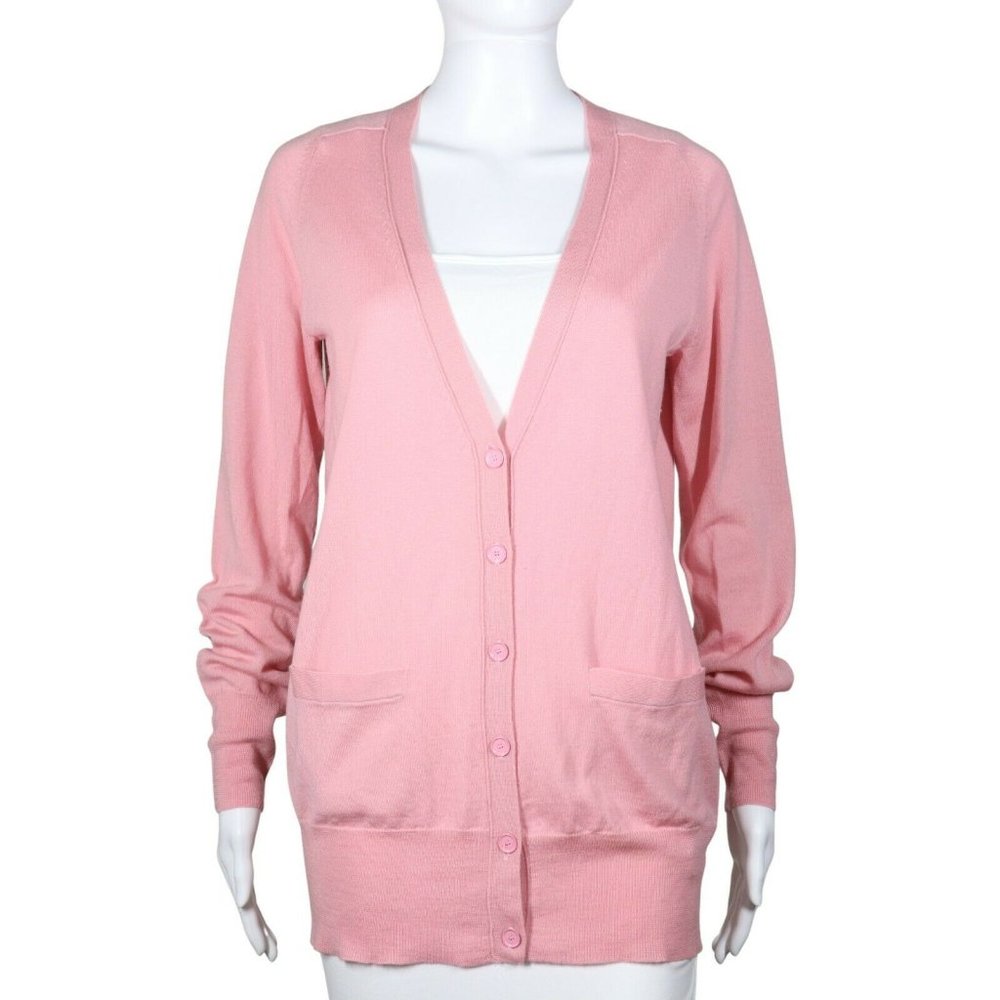 J. Crew Cardigan Sweater Size M Pink 100% Merino Wool Long V-Neck Pockets NWOT - Picture 1 of 4